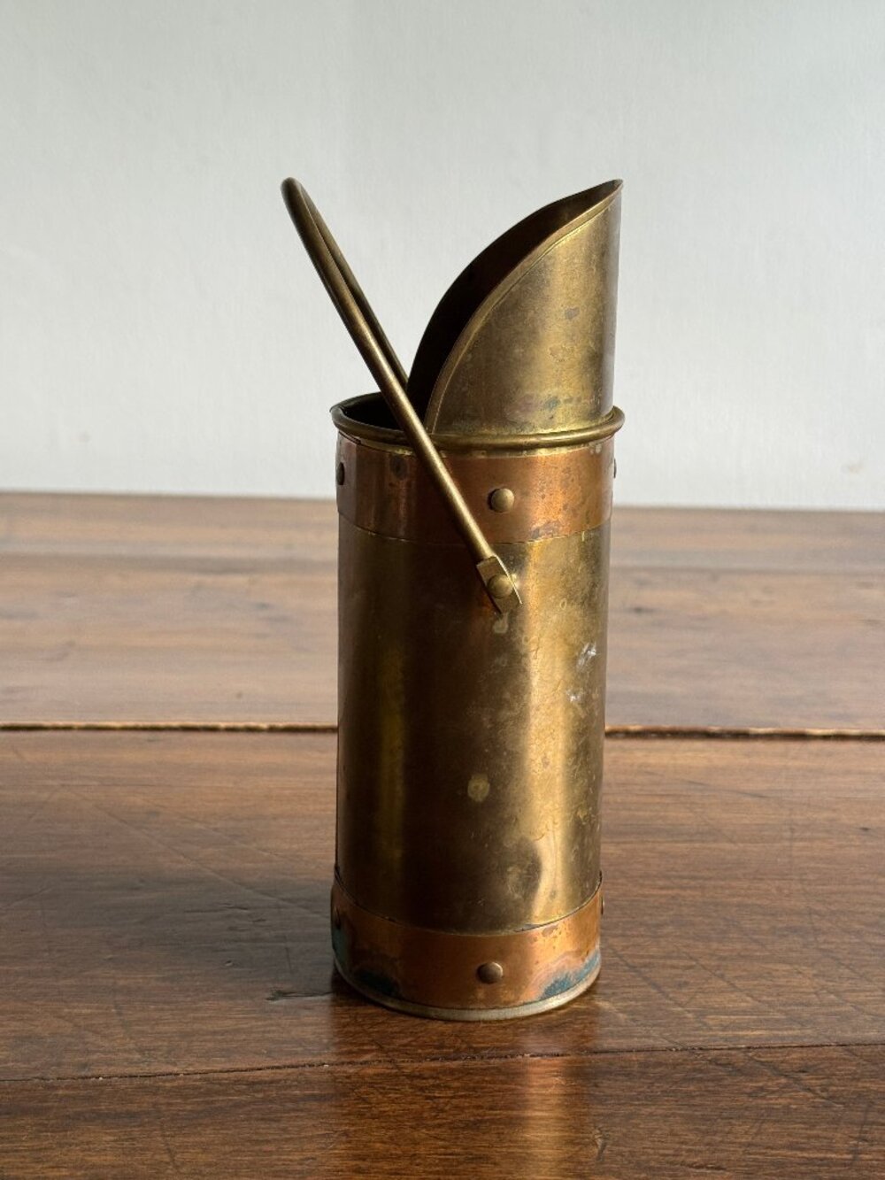 Dark Brass Long Match Holder with Scooped Opening and Handle